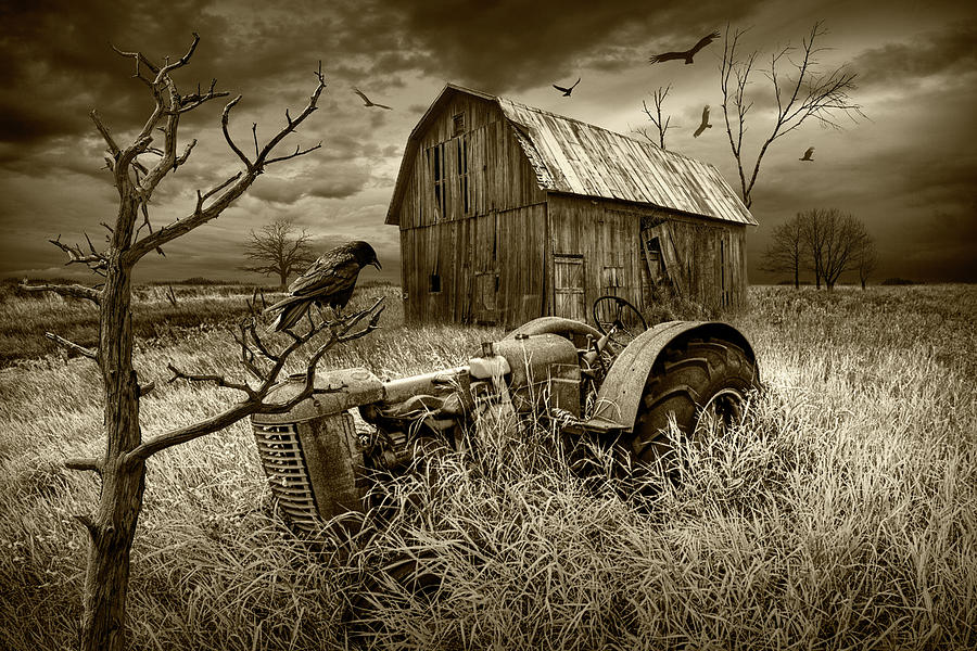 The Decline and Death of the Small Farm in Sepia Tone Photograph by Randall Nyhof