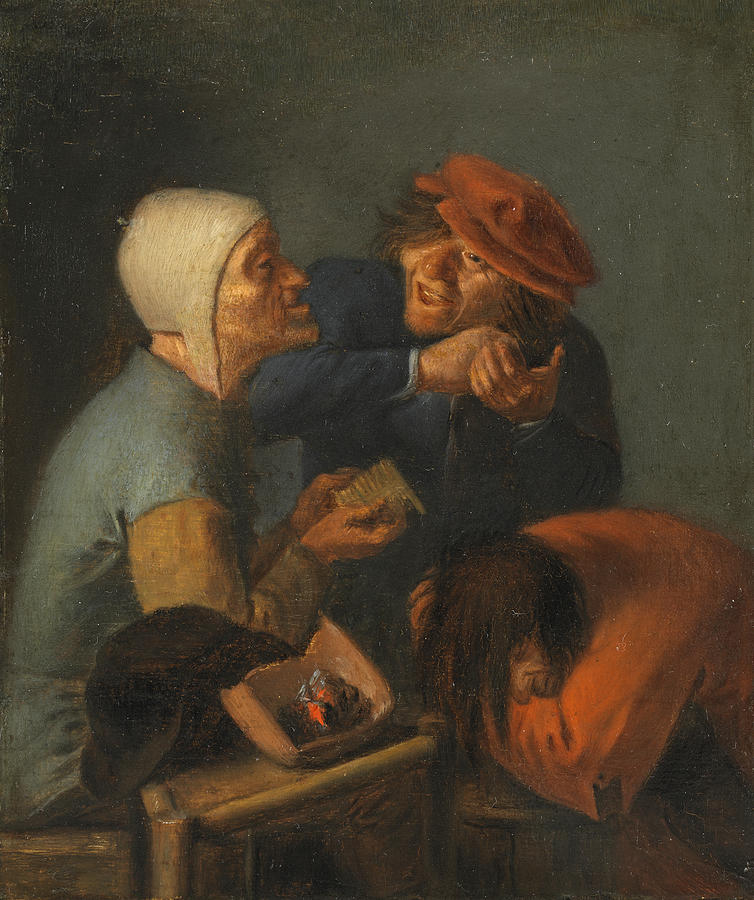 The Delousing Painting by Adriaen Brouwer