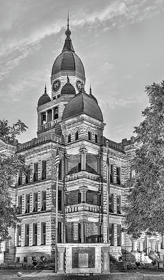 The Denton County Courthouse Black and White Photograph by JC Findley