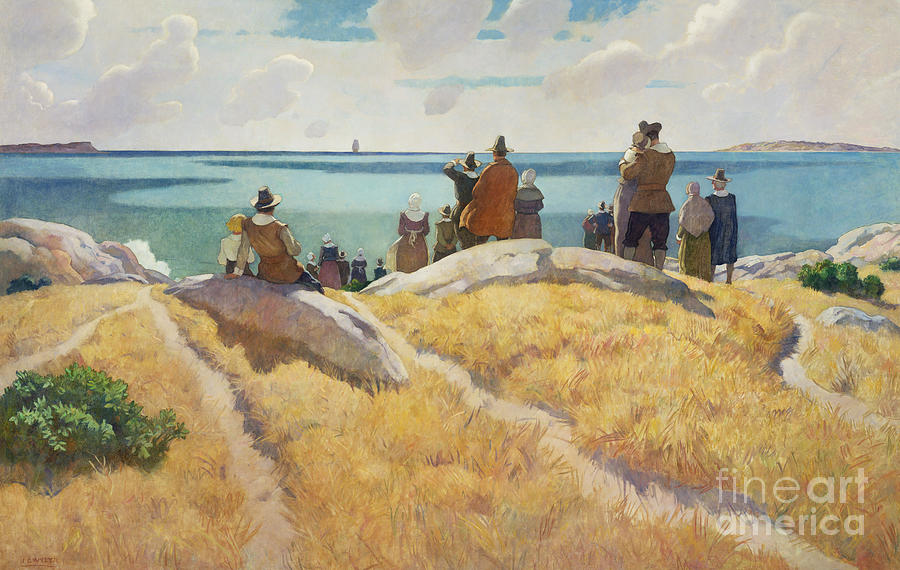 Beach Painting - The Departure of the Mayflower for England in 1621 by Newell Convers Wyeth