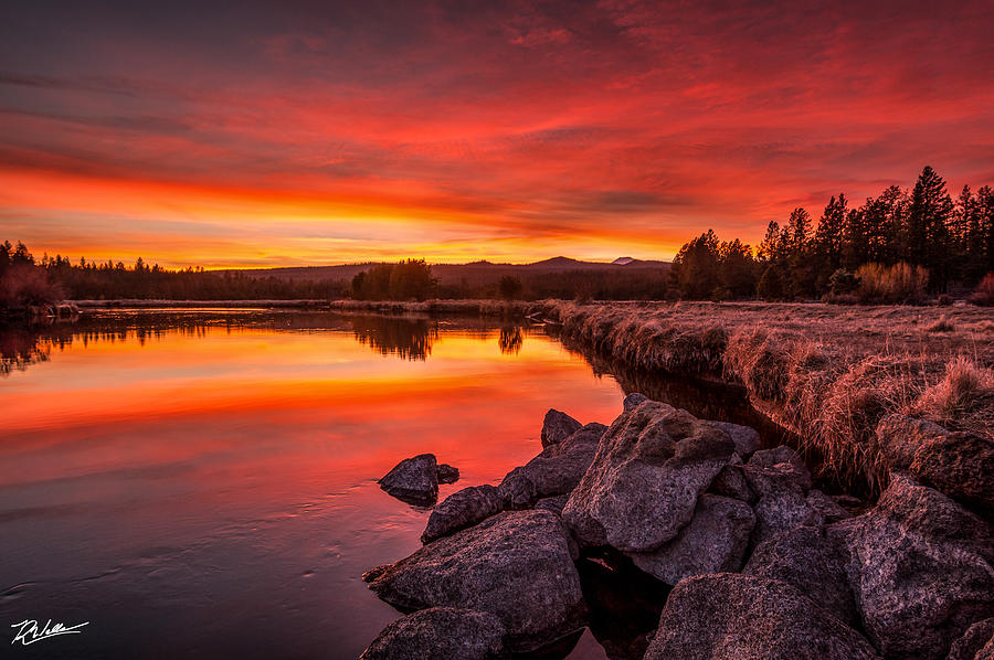 Sunset Photograph - The Deschutes River Mirror by Russell Wells