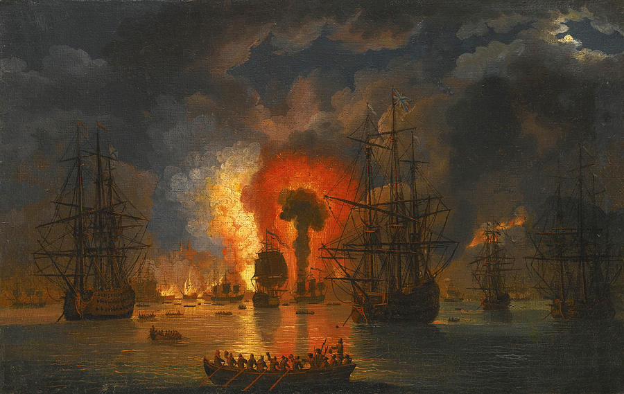 The Desctruction of the Turkish Fleet in the Battle of Chesme 6-7 July 1770 Painting by Jacob Philipp Hackert
