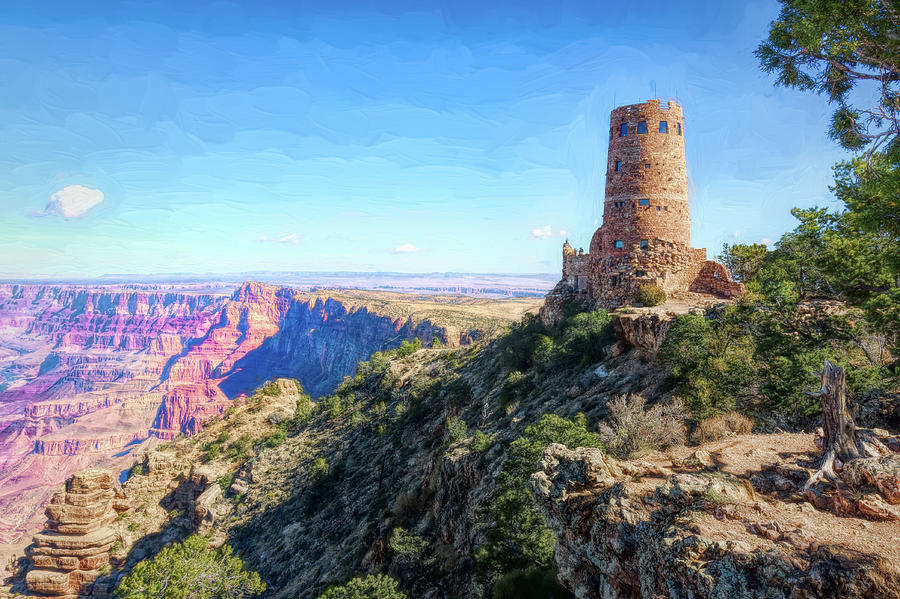 The Desert View Watchtower at the Grand Canyon Photograph by John M Bailey