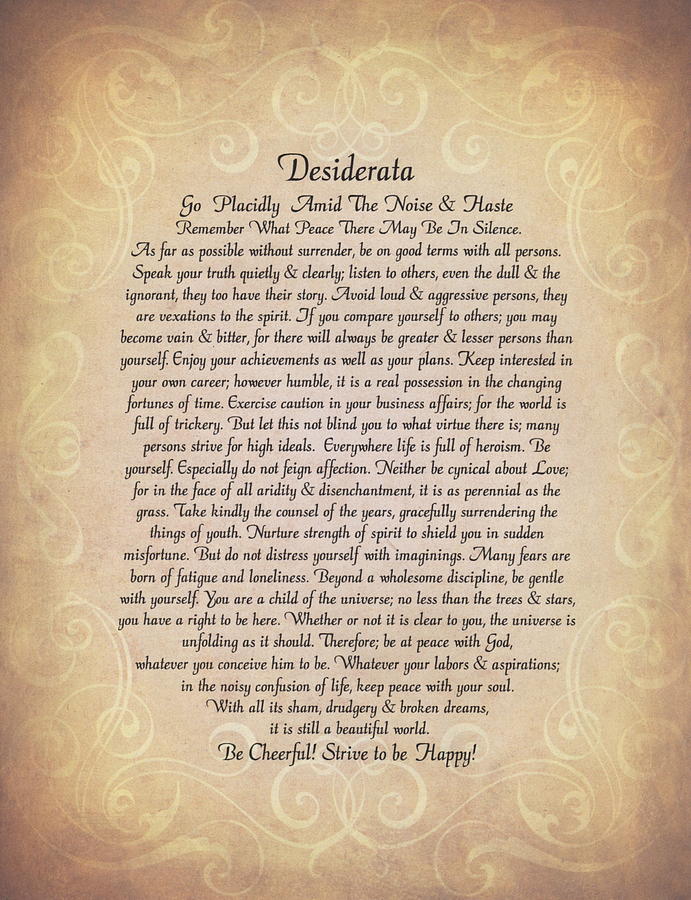 Inspirational Painting - The Desiderata Poem by Max Ehrmann on Antique Parchment by Desiderata Gallery