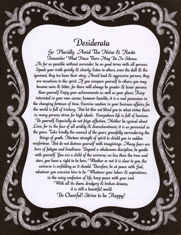 Inspirational Painting - The Desiderata Poem by Max Ehrmann on Chalkboard. by Desiderata Gallery