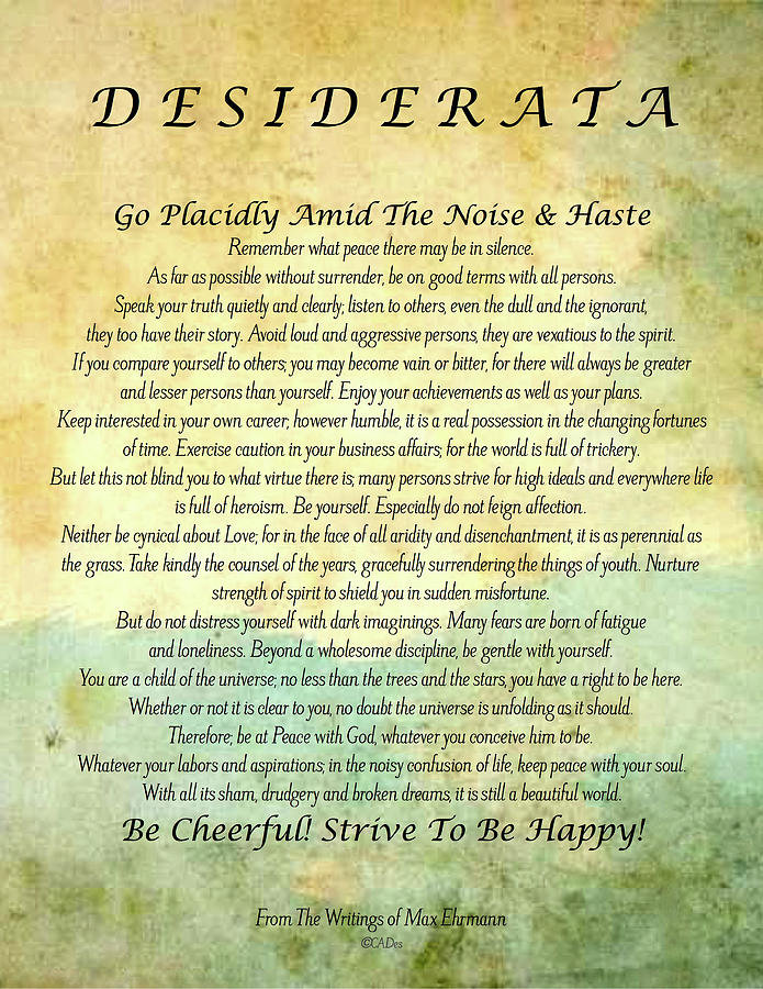 The Desiderata Poster by Max Ehrmann Abstract Watercolor Forest Painting by Desiderata Gallery