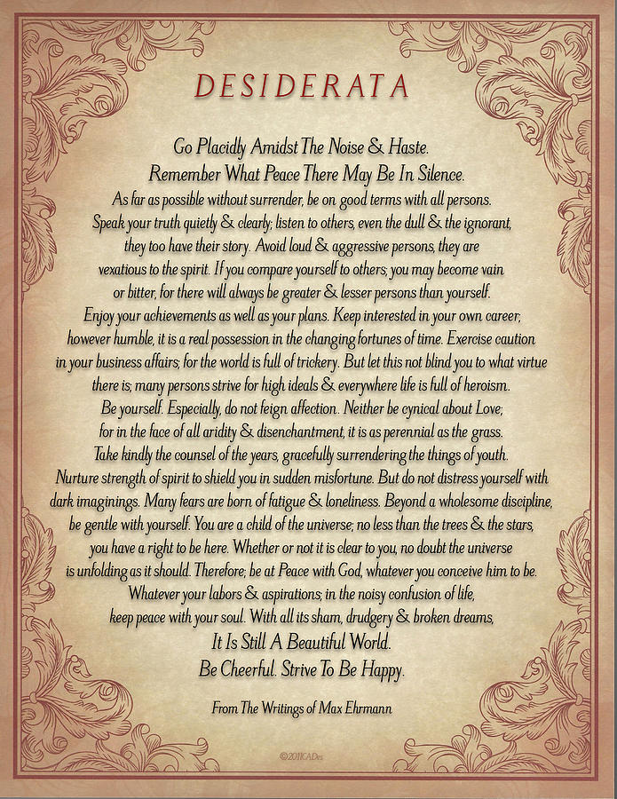 The Desiderata Poster by Max Ehrmann on Antique Parchment with a ...