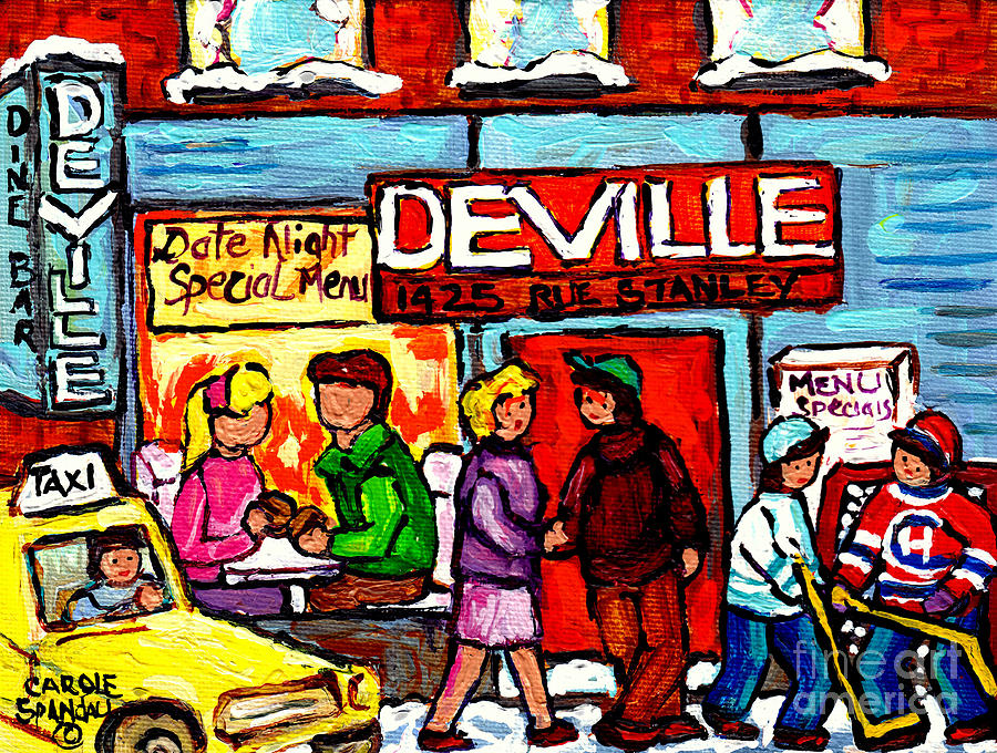 The Deville Diner Bar Montreal Food Paintings Hockey Scenes Canadian Art Carole Spandau Painting by Carole Spandau