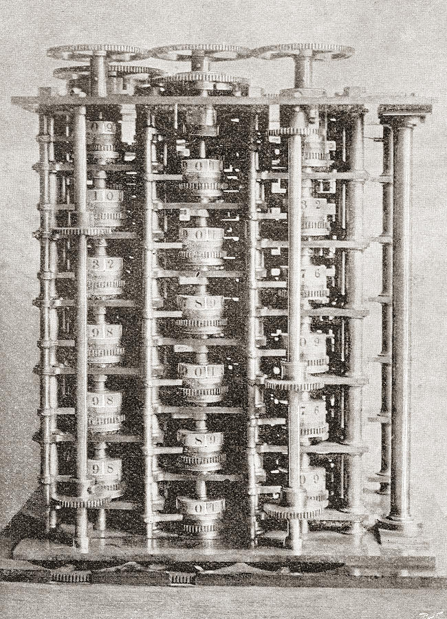 Calculator Drawing - The Difference Engine Of The Babbage by Vintage Design Pics