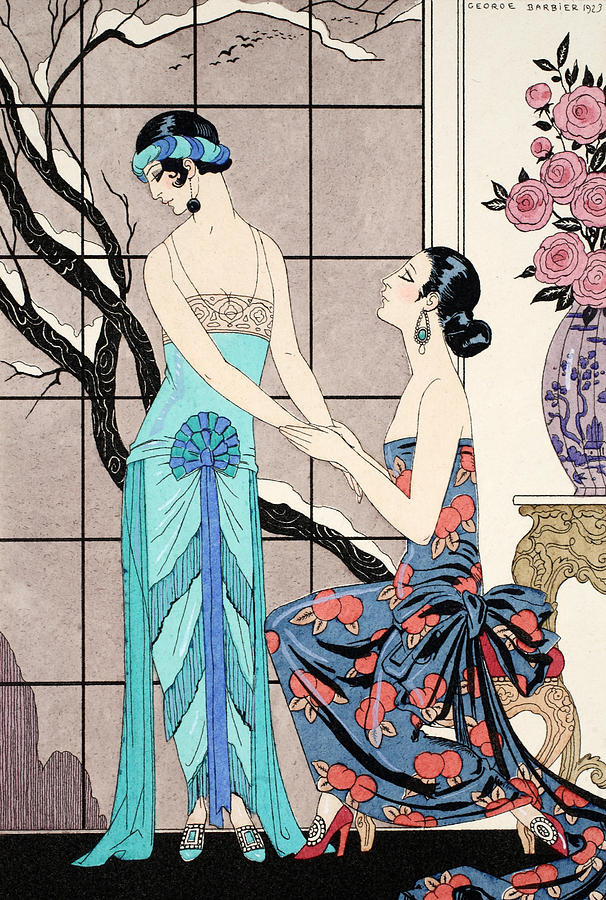 Georges Barbier Drawing - The Difficult Admission by Georges Barbier