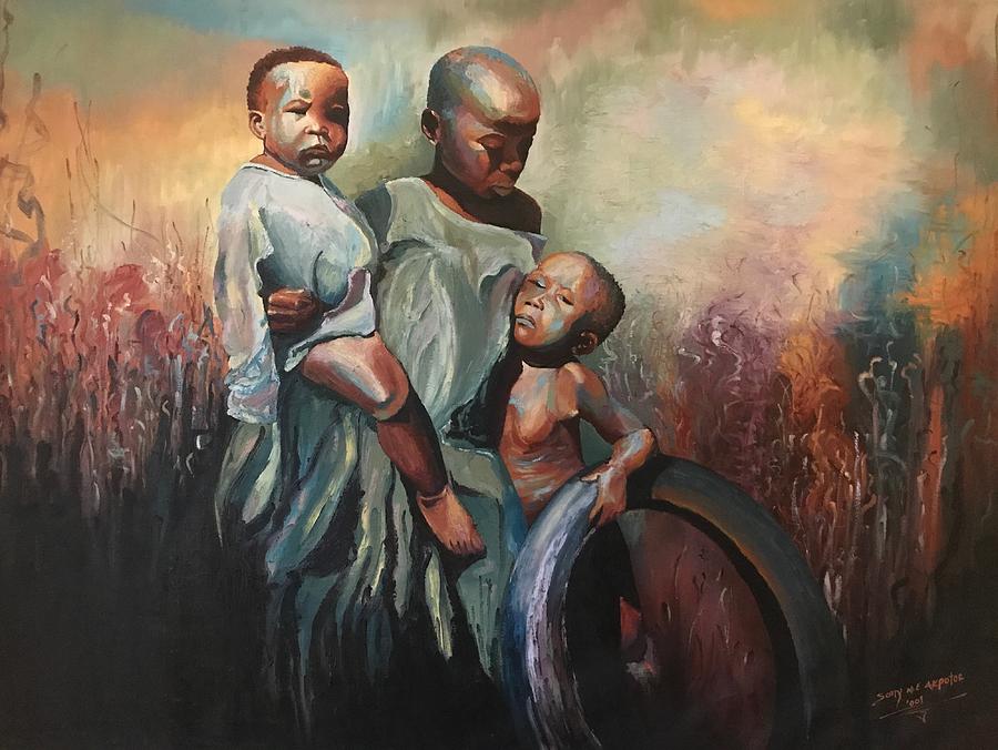 The Dilemma of the African Child 1 Painting by Sony Ejiro Miller