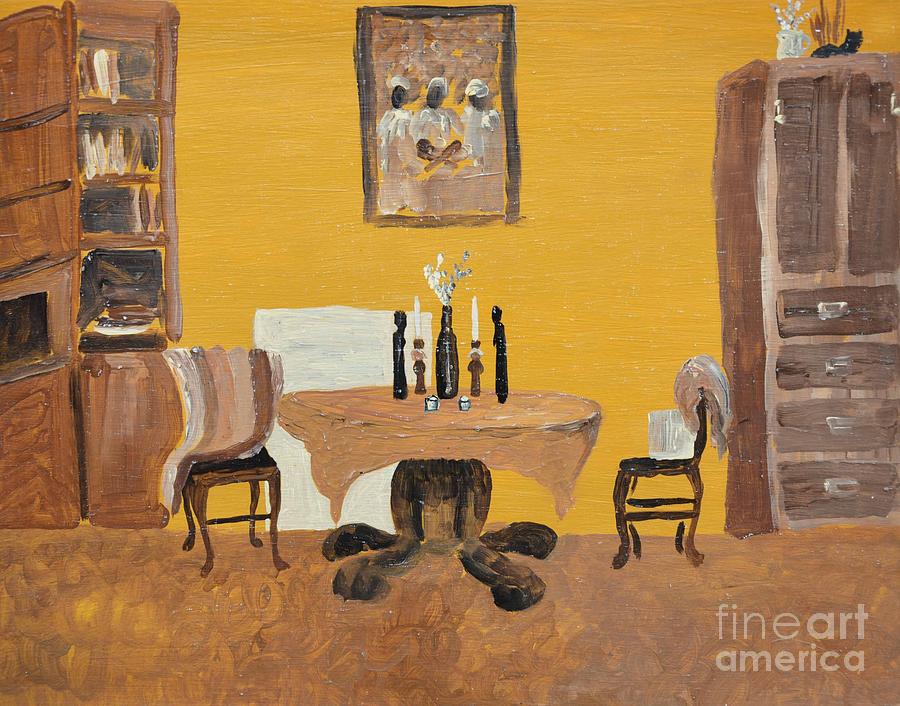 The Dining Room - Yellow Painting by Reb Frost