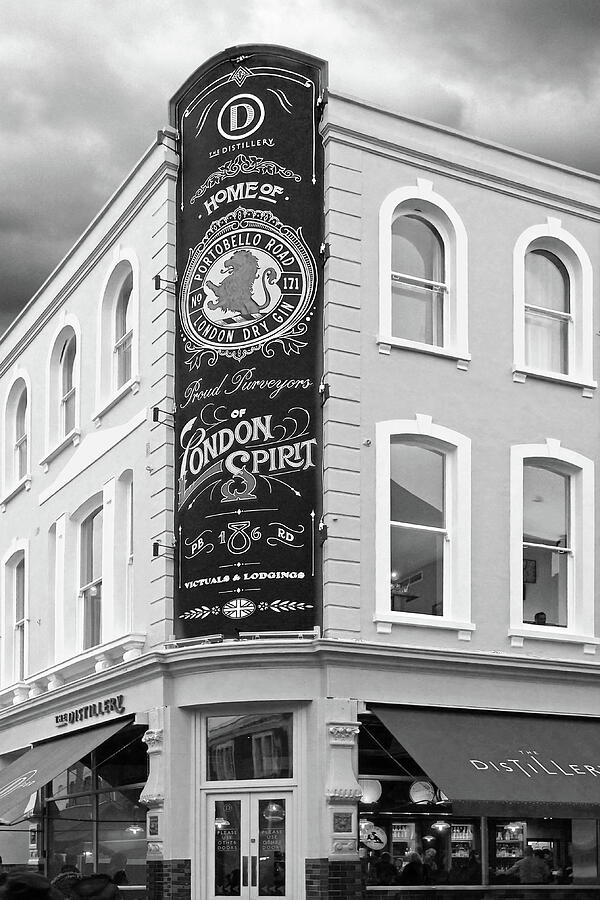 The Distillery Portobello Road London Spirit Gin House in Black and White Photograph by Gill Billington