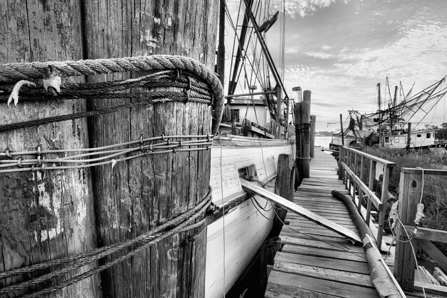 Sunset Photograph - The Docks of Bon Secour Black and White by JC Findley