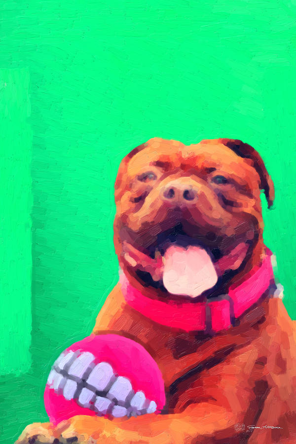 The Dog Park - Fawn Bordeaux Mastiff over Green Canvas Digital Art by Serge Averbukh