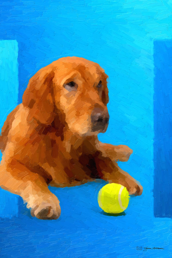 The Dog Park - Mahogany American Golden Retriever over Blue Canvas Digital Art by Serge Averbukh