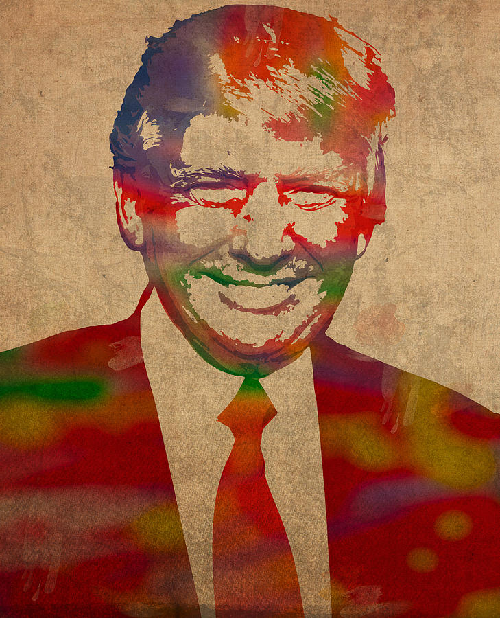 Donald Trump Mixed Media - The Donald Trump Watercolor Portrait on Distressed Canvas by Design Turnpike