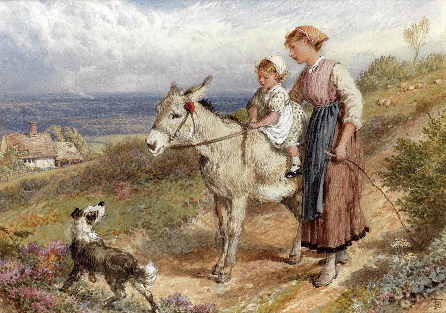 The Donkey Ride Drawing by Myles Birket Foster