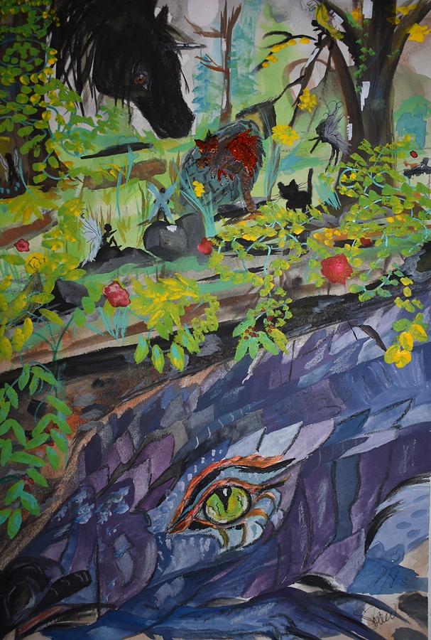 The Dragon in Majikal Forest Painting by Susan Voidets