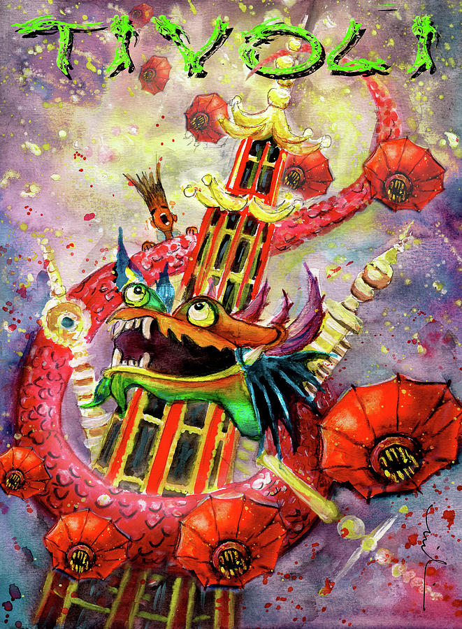 Dragon Painting - The Dragon Of Tivoli Gardens by Miki De Goodaboom