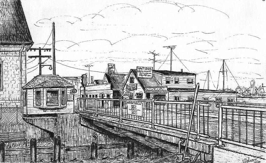 The Drawbridge as seen from PJs Drawing by Vic Delnore