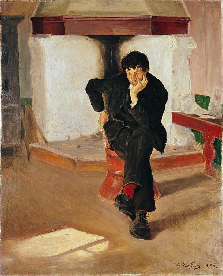 The Dreamer Painting - The Dreamer. Portrait of the Painter Torleiv Stadskleiv by Halfdan Egedius