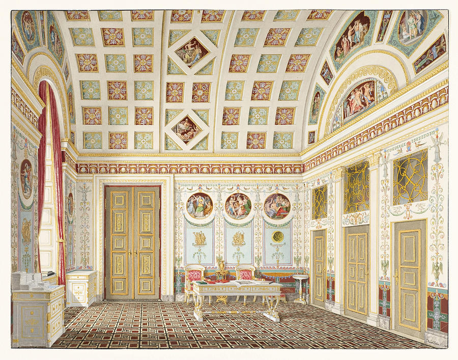 The Dressing Room of King Ludwig I at the Munich Residence Palace Drawing by Franz Xaver Nachtmann