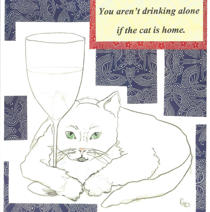 Wine Painting - The Drinking Cat by Georgia Donovan