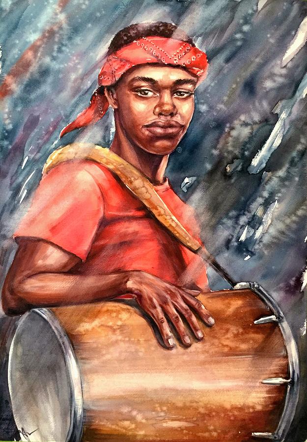 The drummer Painting by Katerina Kovatcheva