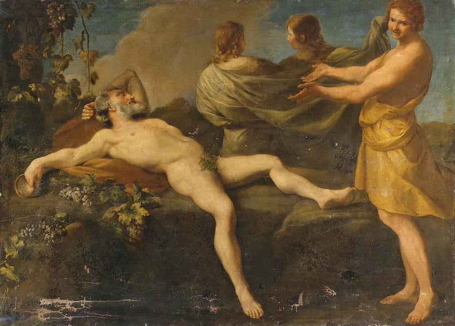 The Drunkenness of Noah Painting by Attributed to Andrea Sacchi