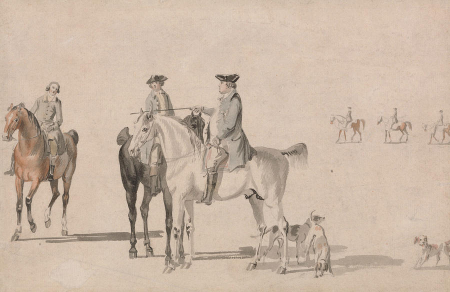 The Duke of Cumberland with a Gentleman and a Groom, all mounted, and Dogs Painting by Paul Sandby