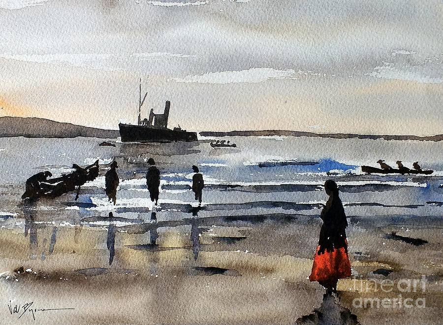 Galway Painting - The Dun Aengus off Aran, Galway by Val Byrne