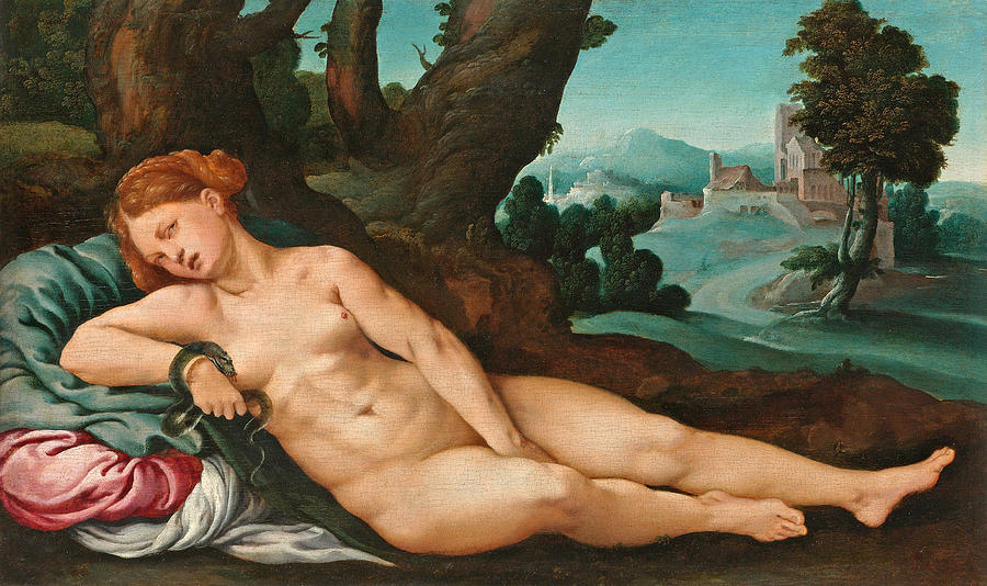 The dying Cleopatra Painting by Attributed to Jan van Scorel