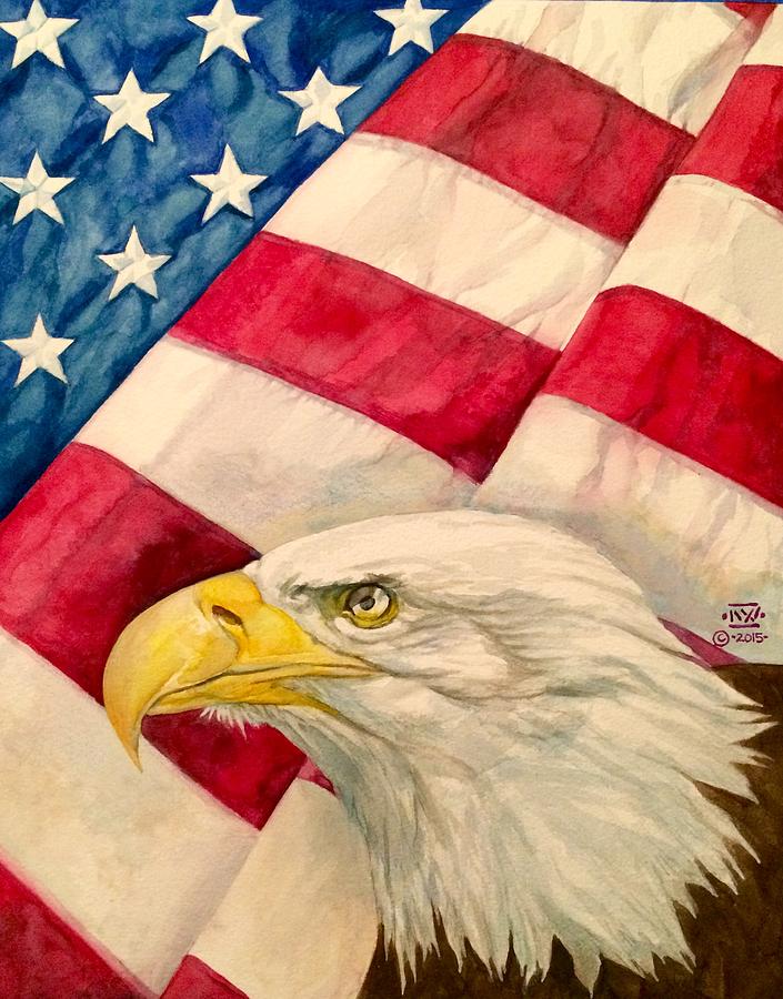 Independence Day Painting - The Eagle and The Flag by Nigel Wynter