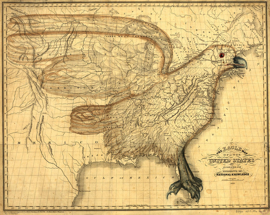 The Eagle Map of the United States  Painting by Carey and Hart