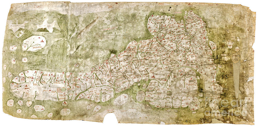 the earliest extant map of England and Scotland Painting by Celestial Images