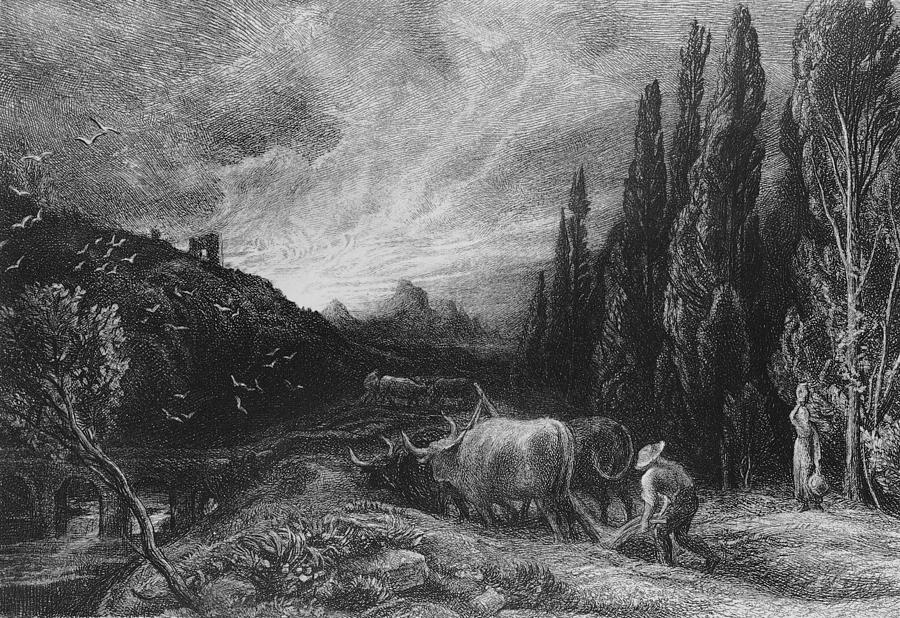 The Early Plowman Drawing by Samuel Palmer