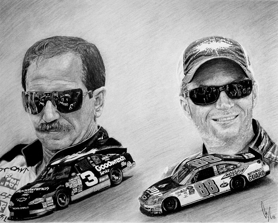 Sports Drawing - The Earnhardts by Bobby Shaw