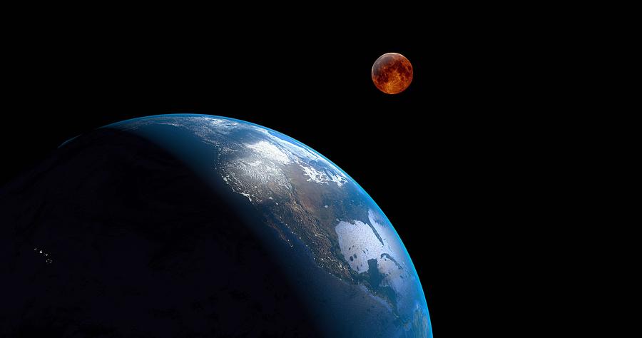 The Earth and her blood moon 2 Painting by Celestial Images
