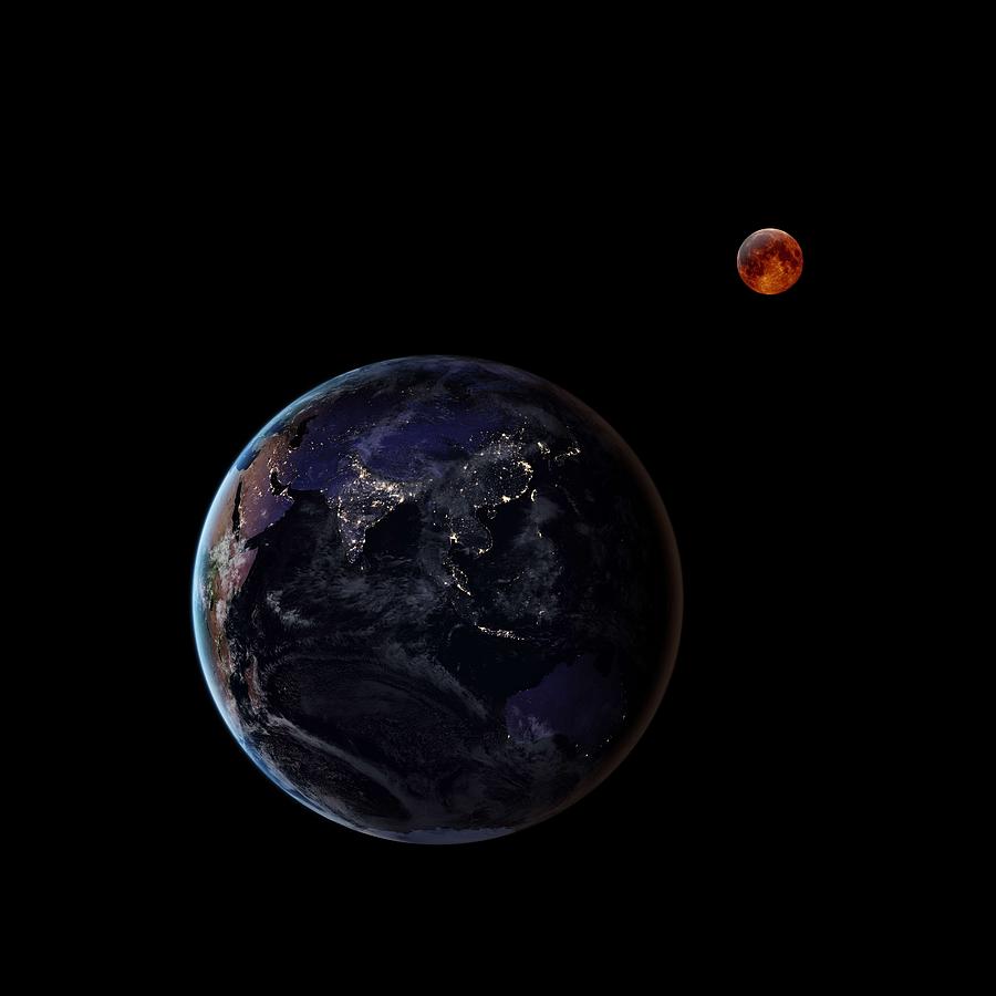 The Earth and her blood moon 5 Painting by Celestial Images