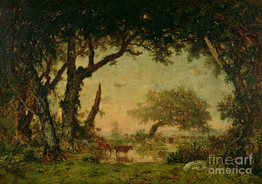 Theodore Rousseau Painting - The Edge of the Forest at Fontainebleau by Theodore Rousseau