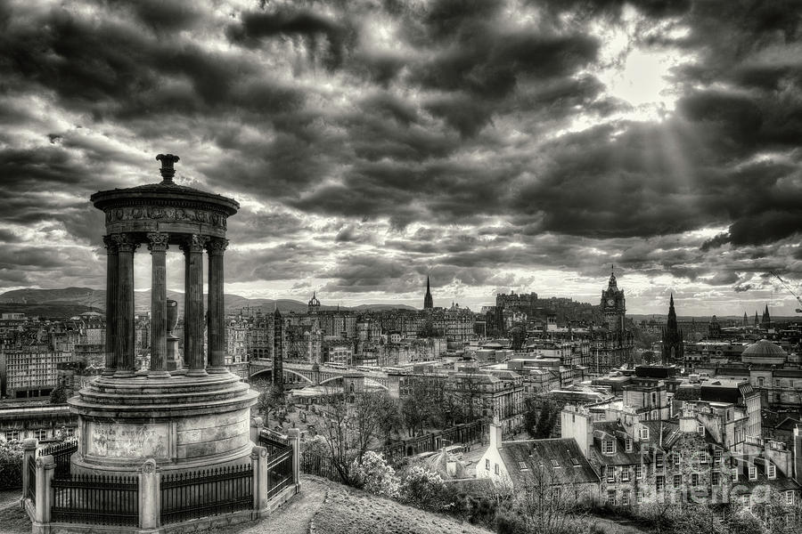 The Edinburgh skyline, and Dugald Stewart Monument. Photograph by Phill Thornton