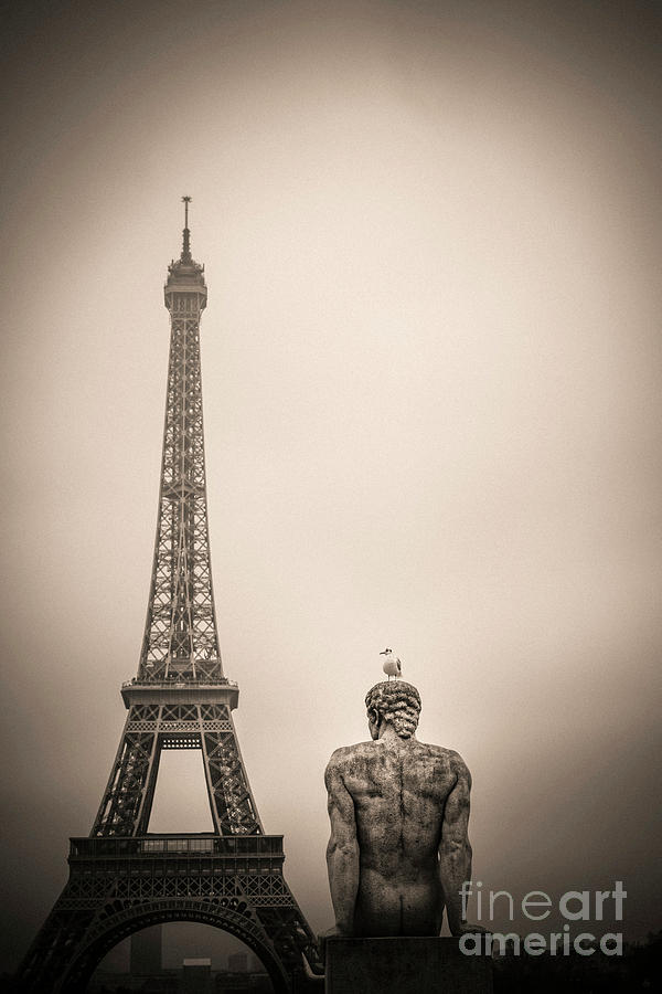 Paris Photograph - The Eiffel tower and the lHomme the Man statue by Pierre Traverse Paris. France. Europe. by Bernard Jaubert