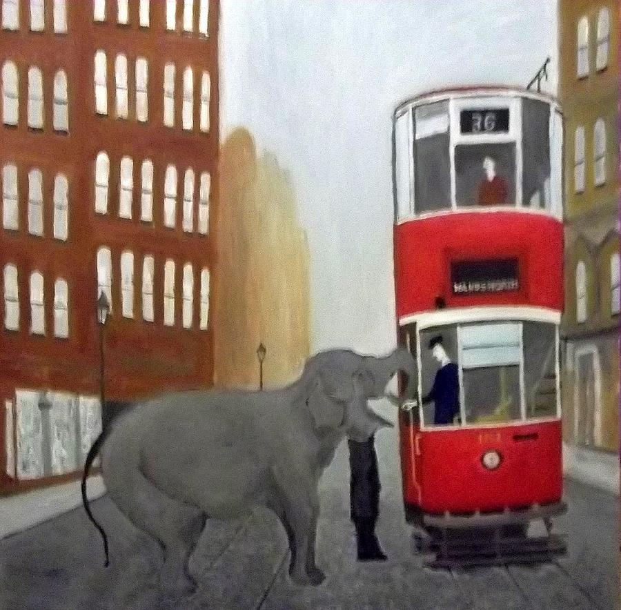 The Elephant and The Tram Painting by Peter Gartner