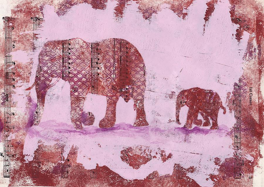 The Elephant March Mixed Media by Ruth Kamenev