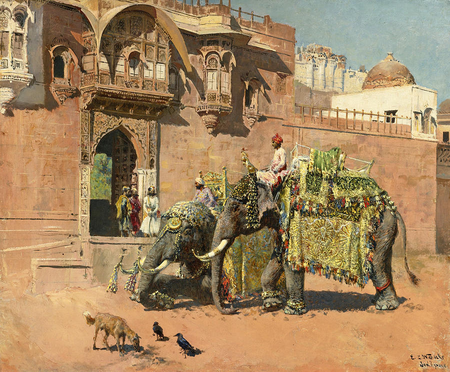The Elephants of the Rajah Of Jodhpur Painting by Edwin Lord Weeks