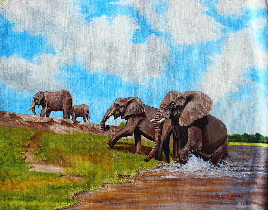 The Elephants Rise Painting by Richard Kimenia