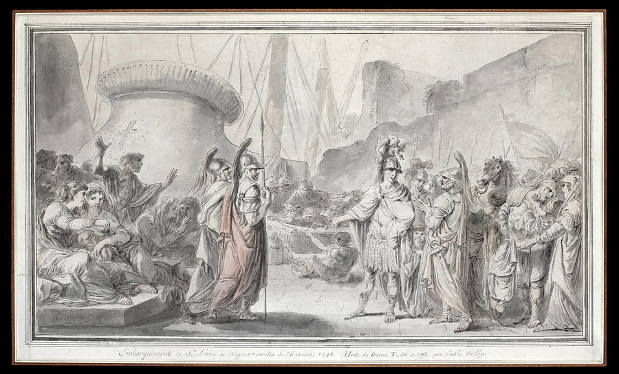 The Embarkation of Louis IX from Aigues-Mortes Drawing by Jacques Gamelin
