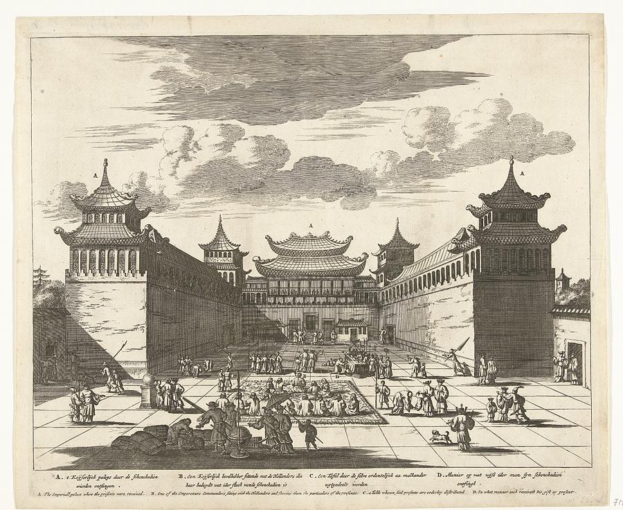 The Emperor of China takes the palace received the gifts from the Dutch, in 1667, anonymous, 1668-16 Painting by Celestial Images