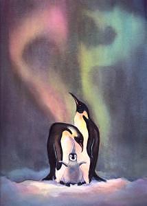 Bird Painting - The EMPEROR PENGUIN FAMILY And CHICK by Sharon Sharpe
